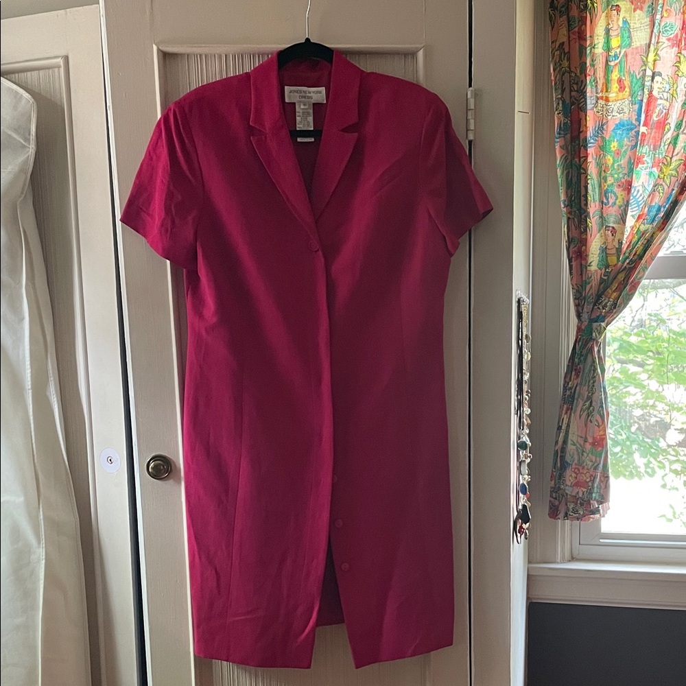 Vibrant Pink Silk-Linen Short Sleeve Dress